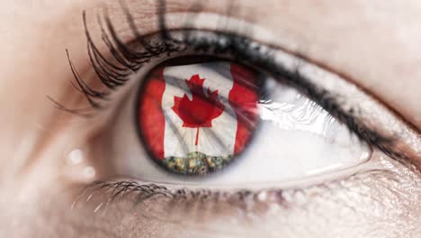 mujer-ojo-verde-en-primer-plano-con-la-bandera-de-Canadá-en-el-iris-con-el-movimiento-del-viento.-concepto-de-vídeo