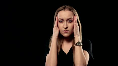 Beautiful-woman-with-headache-touching-her-temples