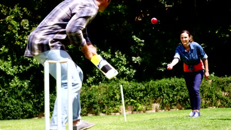 Couple-playing-cricket