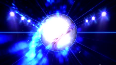 Baseball,-Illuminated-bright-blue-color-spotlights,-In-night-scene