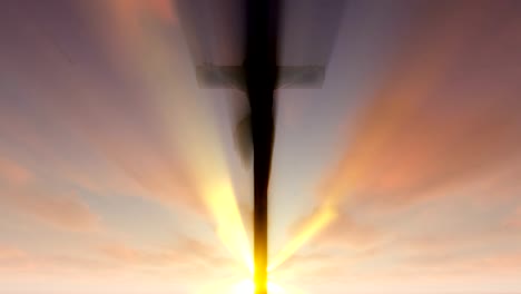 Jesús-cruz-contra-hermoso-amanecer,-4K