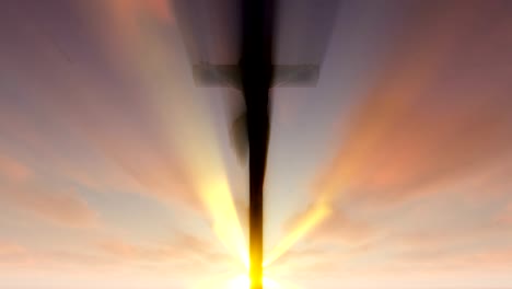 Jesus-cross-against-beautiful-sunrise,-4K