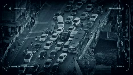 CCTV-Many-Cars-And-People-Crossing-City-Bridge