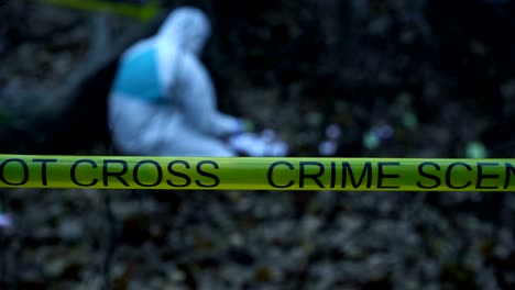 Forensic-science-expert-working-at-crime-scene,-evidence-collection,-murder-site