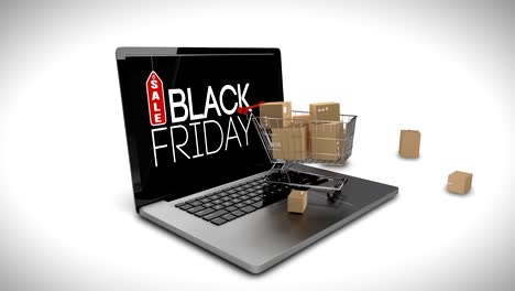 Trolley-with-boxes-on-laptop-displaying-black-Friday-sale-sign