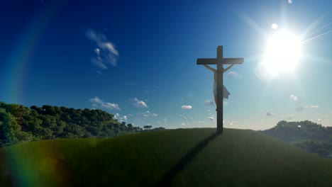 Jesus-cross-against-blue-sky,-4K