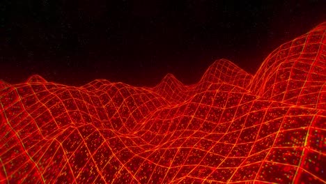 Landscape-terrain-flyover-binary-retro-video-game-3d-vector-arcade-wireframe-4k