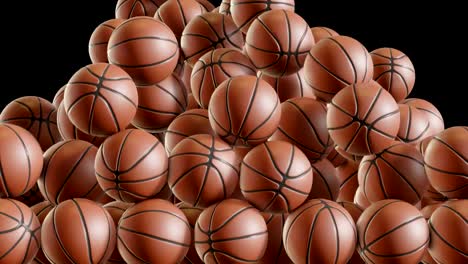 Basketball-fallen-und-sammeln,-bis-sie-die-Bildschirm-3D-Animation-füllen