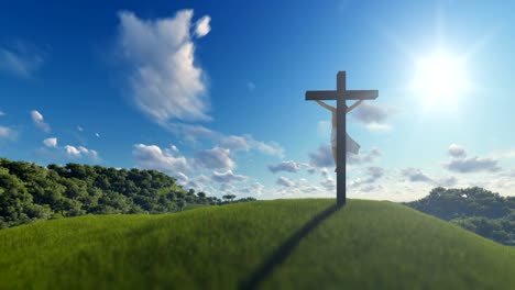Jesús-en-cruz-sobre-el-cielo-azul,-el-concepto-de-religión