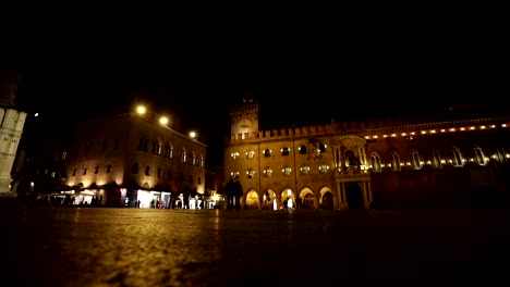 People-go-through-an-old-night-city,-Europe,-Prague,-time-lapse