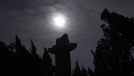 Tombstone-at-Cemetery-with-the-moon-in-south-korea