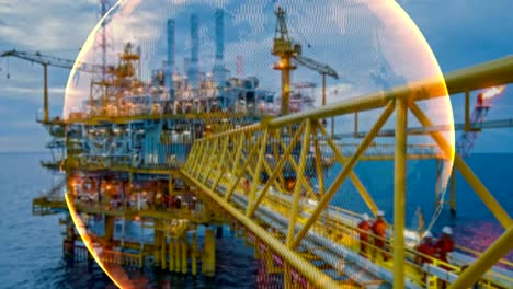 Offshore-rig-blur-background-with-revolving-earth-graphic-motion