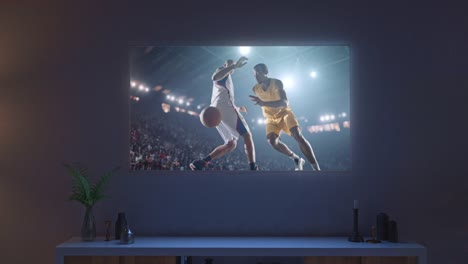 Basketball-Spiel-auf-Leben-Zimmer-Fernseher