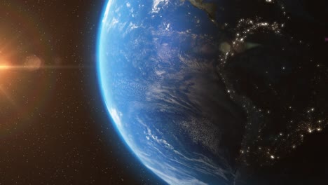 Earth-from-Space-with-Sun-Light-Stars-Day-Night---3D-Animation-4K