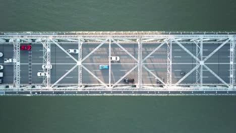 Traffic-jam-in-a-bridge---Aerial-shot-Perpendicular-angle