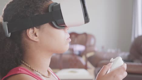 Portrait-of-African-American-woman-wearing-in-the-virtual-reality-headset