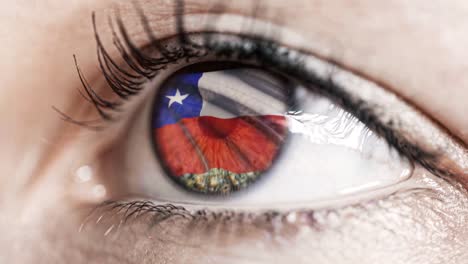 mujer-ojo-verde-en-primer-plano-con-la-bandera-de-Chile-en-iris-con-el-movimiento-del-viento.-concepto-de-vídeo