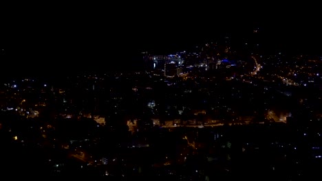 Panoramic-shot-of-The-City-of-Budva-at-night