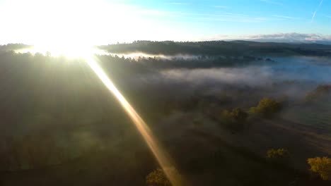 Aerial-view-of-a-mountain-in-a-foggy-day