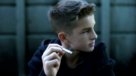 Boy-smoking-cigarette,-influence-of-street-and-bad-company,-childrens-protest