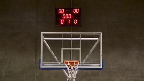 Basketball-free-throw-with-scoring.-Backboard-and-shotclock-close-up.-Flat-plane.-Front-view