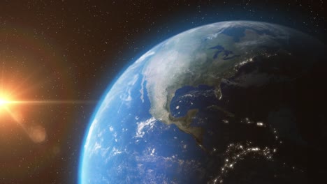 Earth-from-Space-with-Sun-Light-Stars-Day-Night---3D-Animation-4K