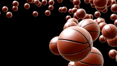 Pelotas-de-baloncesto-cae-en-curva,-lazo-con-la-animación-3D-de-canal-alfa