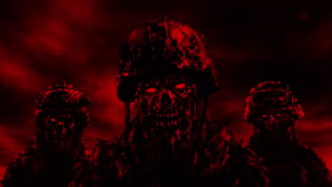 Three-zombies-soldiers-in-helmets.-Red-color.