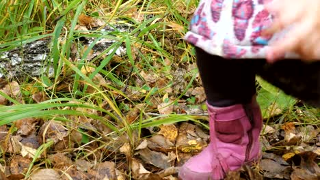 Mama-lehrt-ihre-kleine-Tochter-Pilze-zu-pflücken.