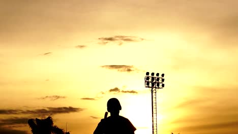 Los-jugadores-de-béisbol-Silhouette-estaban-practicando-por-la-noche