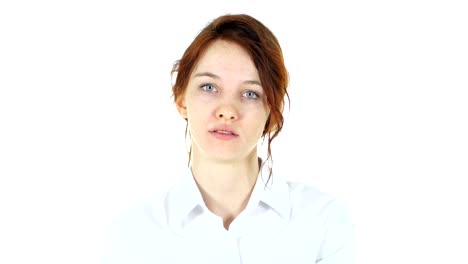 Screaming-Red-Hair-Woman,-White-Background