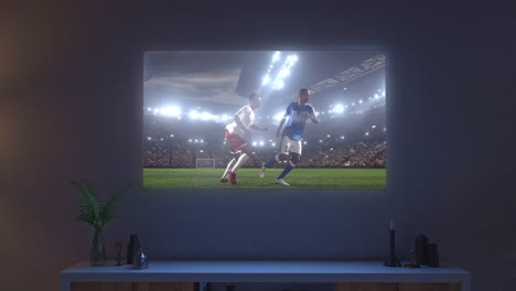 Fußballspiel-auf-Wohn-Zimmer-Fernseher