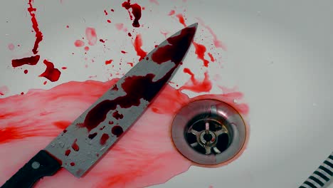 Murder-Scene---Knife-And-Blood-In-The-Bathtub