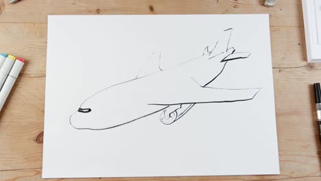 Zeitraffer-der-Künstler-Zeichnung-ein-Flugzeug-fliegen