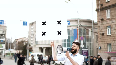 Amerikanische-Volk-auf-den-politischen-Streik.-Grünes-Banner-mit-tracking-Marker.