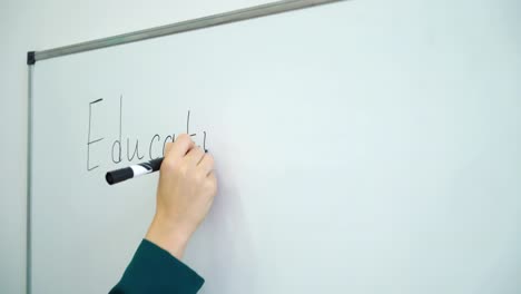 closeup-female-teacher-hand-writing-on-a-whiteboard-in-classroom