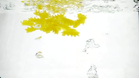 Macaroni-pasta-splash-falling-into-boiled-water,-shot-in-slow-motion-on-white-background