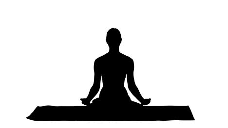 Silhouette-Beautiful-young-woman-sitting-in-yoga-pose-Lotus-changing-position-of-her-hands