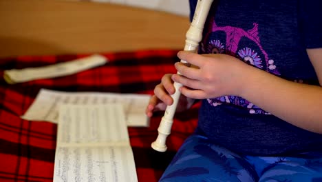 Hand-of-Girl-Playing-Flute-at-Home