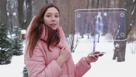 Red-haired-girl-with-hologram-padlock