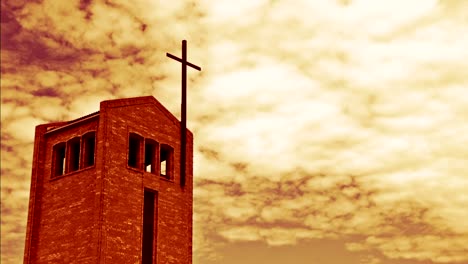 Time-lapse-of-a-Christian-church-against-a-red-cloudy-sky