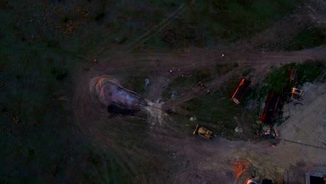 Aerial-shooting-Flaring-of-high-pressure-gas-from-the-gas-well-at-sunset.