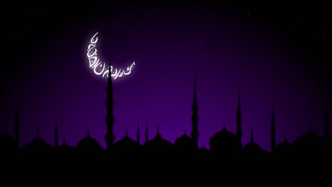 Nahtlose-Schleife-Bewegung-von-der-Silhouette-der-Moschee-in-der-mit-Neumond-in-der-Nacht.-Islamischer-Feiertag-Hintergrundanimation.