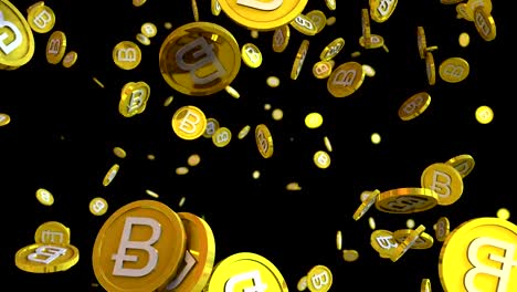 3D-Animation-von-Bitcoin-Münzen-fallen-auf-einem-schwarzen-Hintergrund-mit-alpha