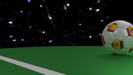 Soccer-ball-with-the-flag-of-Spain-crosses-the-goal-line-under-the-salute,-3D-rendering