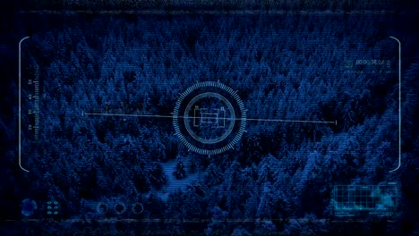 Drone-HUD-POV-Flying-Over-Snowy-Valley-in-der-Nacht