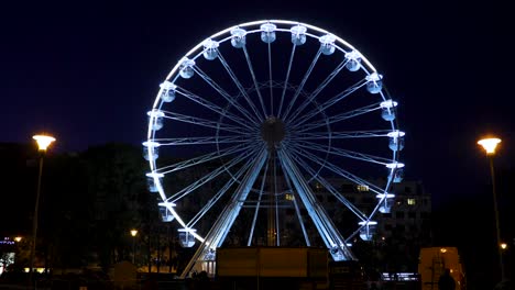 Biggest-Ferris-wheel-in-Brno,-Czech-Republic-in-Moravske-square-during-set-up-for-Christmas-event-captured-at-night-time