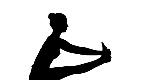 Silhouette-sportlich-schöne-blonde-junge-Frau-in-Sportkleidung-Utthita-Hasta-Padangushthasana-zu-tun