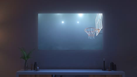 Basketball-Spiel-auf-Leben-Zimmer-Fernseher