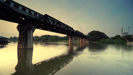 train-driving-on-River-Kwai-Bridge-in-Thailand